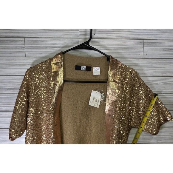 SaKs Fifth Avenue Black Label Bronze Champagne Sequin Cashmere Sweater Sz Lg - Picture 8 of 11